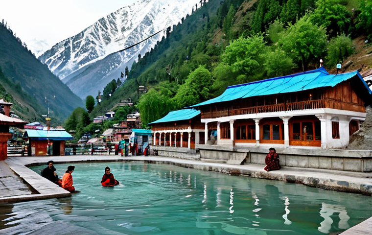 **

"A serene scene of Manikaran Hot Springs in Himachal Pradesh, India. Focus on the natural beauty: snow-capped mountains in the background, lush greenery, and the steaming hot springs. A fully clothed family is modestly enjoying the warm water. Safe for work, appropriate content, professional photography, perfect anatomy, natural proportions, family-friendly."

**