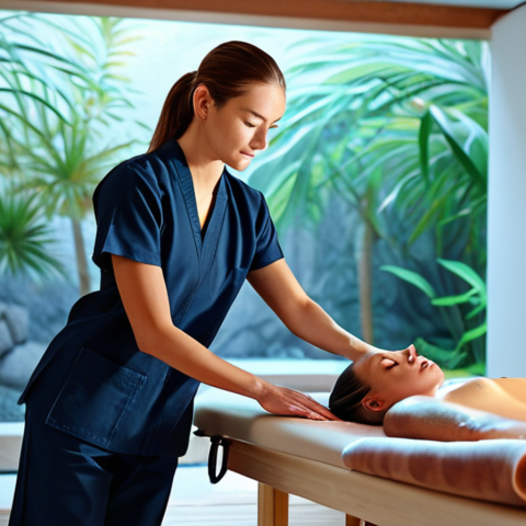 온천 스파 프로그램 - **

A woman receiving a deep tissue massage in a serene spa environment, fully clothed in appropriat...